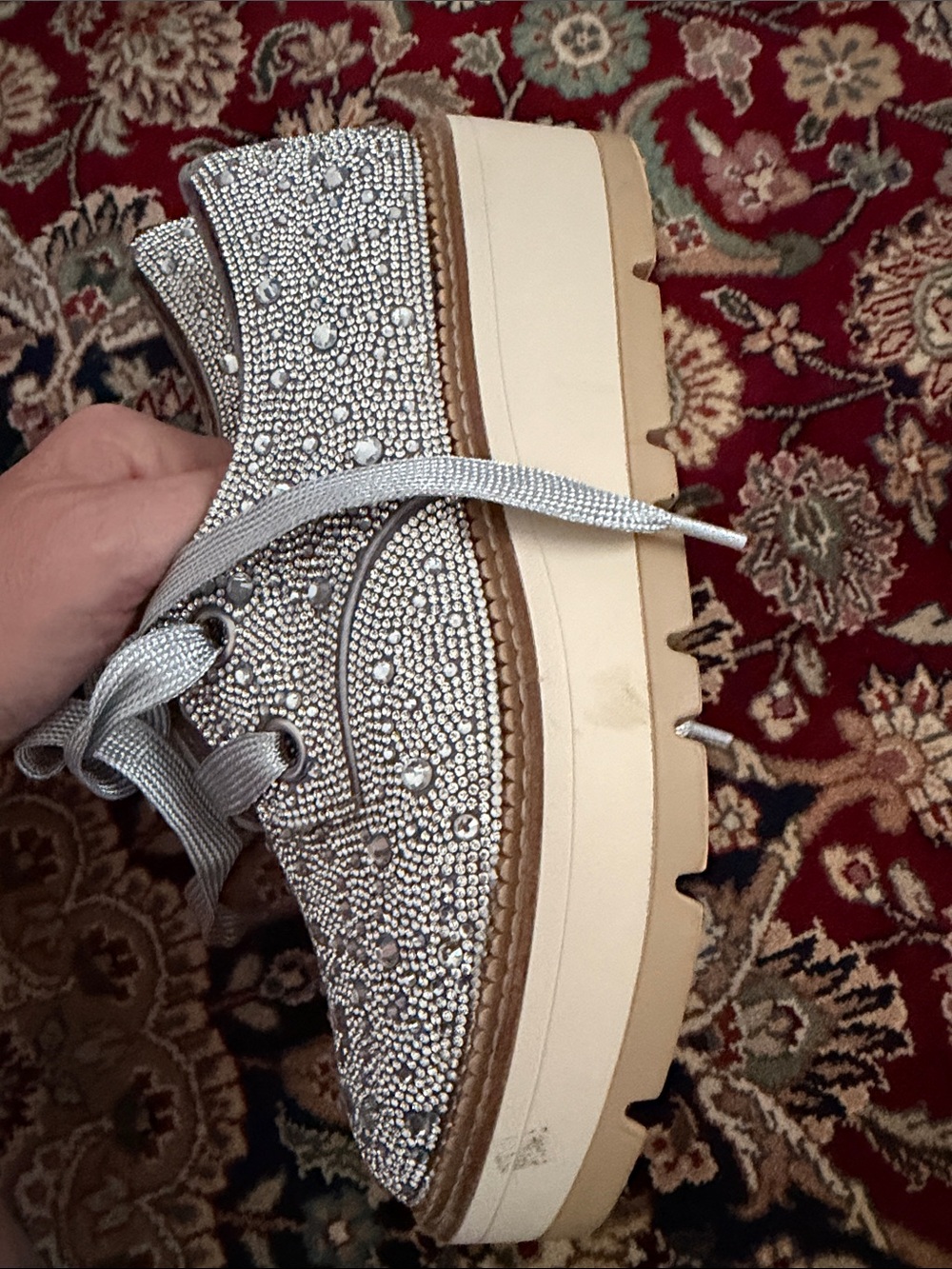 Gianni Bini Silver Crystal-Embellished Lace-Up Sneakers - Picture 5 of 7